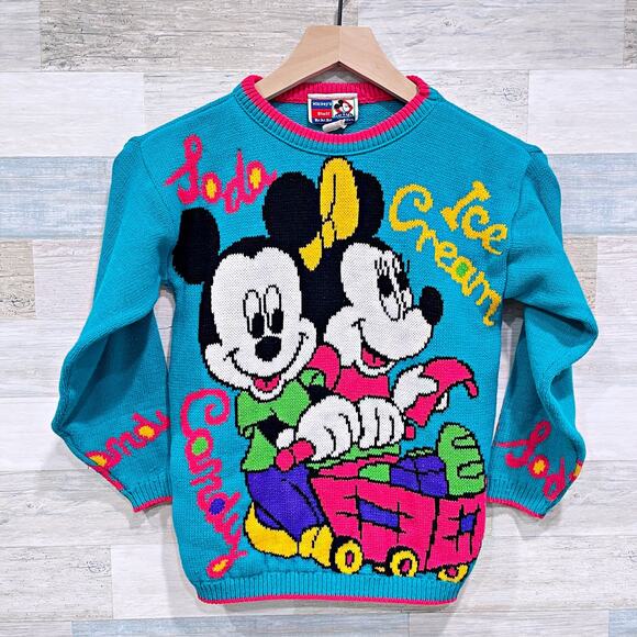 Mickey Stuff Jet Set Vintage Ugly Graphic Sweater Blue Ice Cream Girls Small 7 8